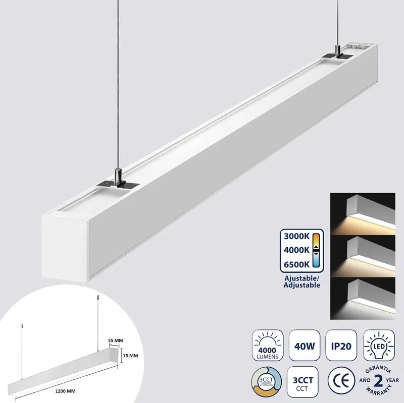 White Linear Led Pendant Light – 40W, 4000 Lm, Adjustable Cct, Daisy-Chainable (Up To 20 Units) 1