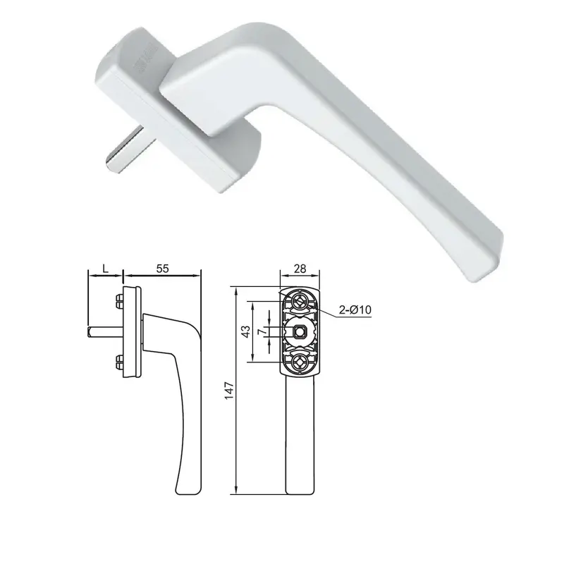 White Operator Handle For Tilt-And-Turn Windows: Transmission Bar Mechanism For Upvc Frames 1