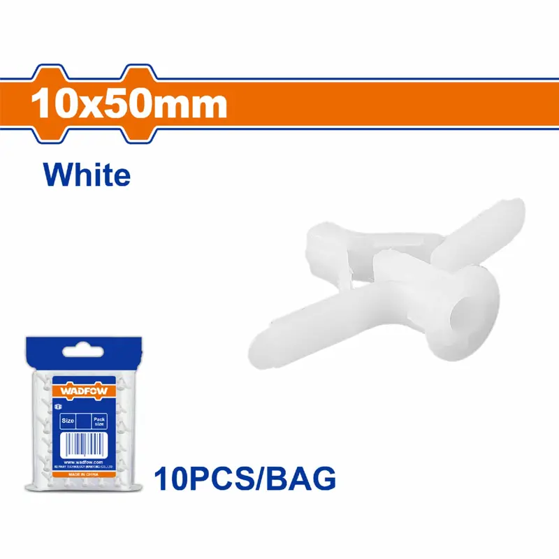 White Plastic Lever Anchor – 10 × 50 Mm, Pack Of 10, Quick-Install Wall Fastener 1