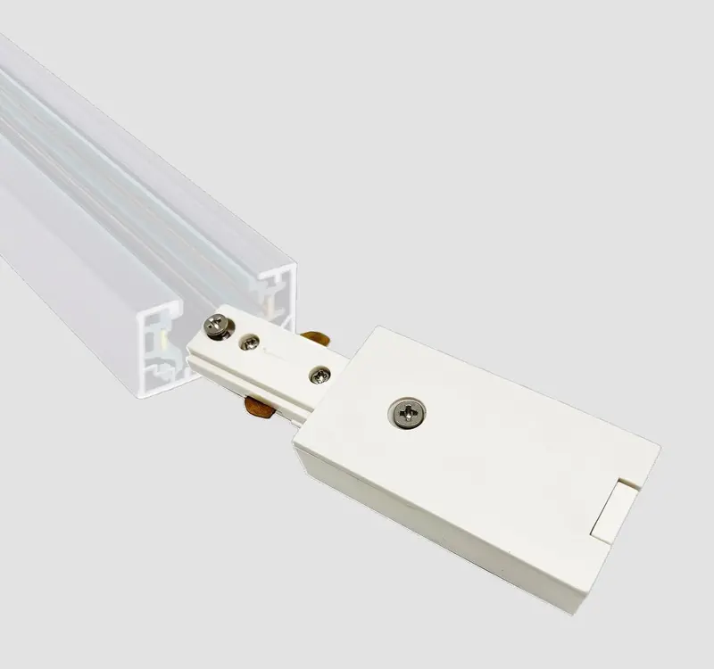 White Power Feed Connector – Track Lighting Rail Electrical Input Adapter 1