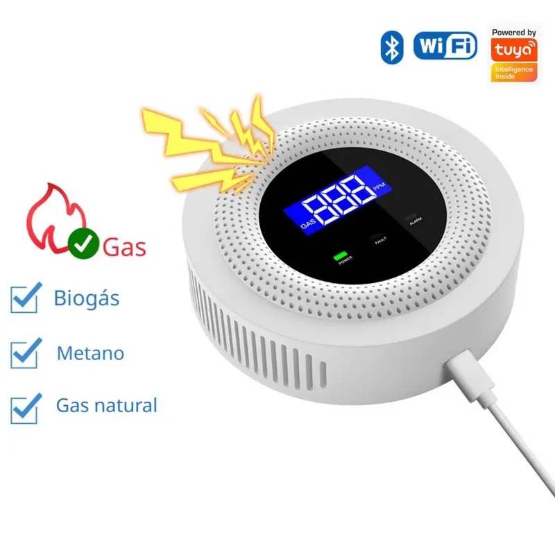 Wi-Fi & Bluetooth Digital Gas Alarm For Natural Gas, Methane, And Biogas – 5V/1A Usb-C Powered Detector 1