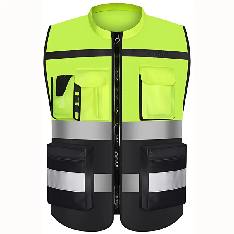 Yellow Reflective Safety Vest – Full-Zip Design With Functional Pockets, One Size 1